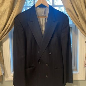 Man In Wool Navy Blue Pinstripe Double Breasted Wool Sport Coat 40R